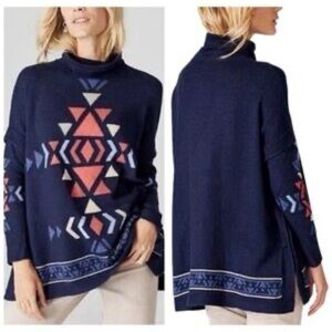 J Jill Sweater Cowl Neck Aztec Sweater Sz M Tribal Blue Southwest